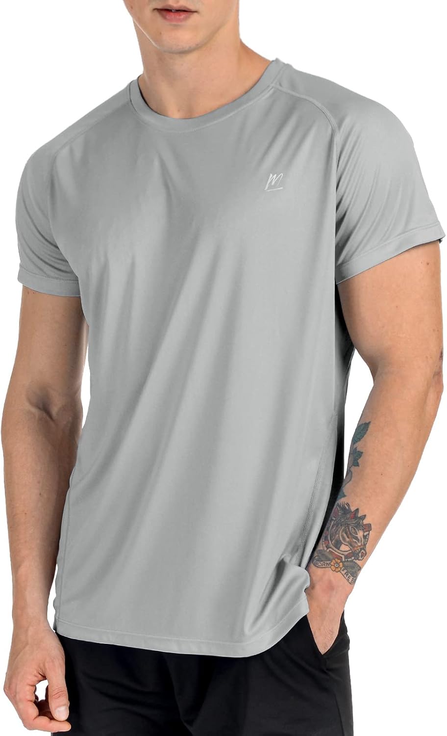 Men's UPF 50+ Sun Protection Shirts, Short Sleeve Swim Tee Shirt Quick Dry Rash Guard Workout Athletic Hiking Running T Shirt Grey