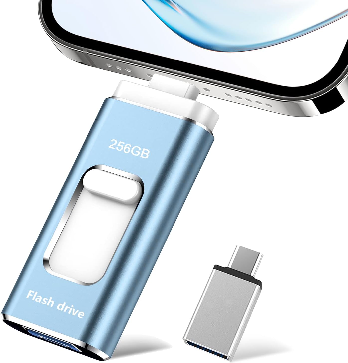 USB Memory, 256 GB, No App Required, 4-in-1 Compatible USB Memory, High Speed USB 3.0, IOS/USB/Type-C/Micro USB Flash Memory, Type-C, USB Memory, Phone Data, Transfer, Photos, Backup iPhones, External