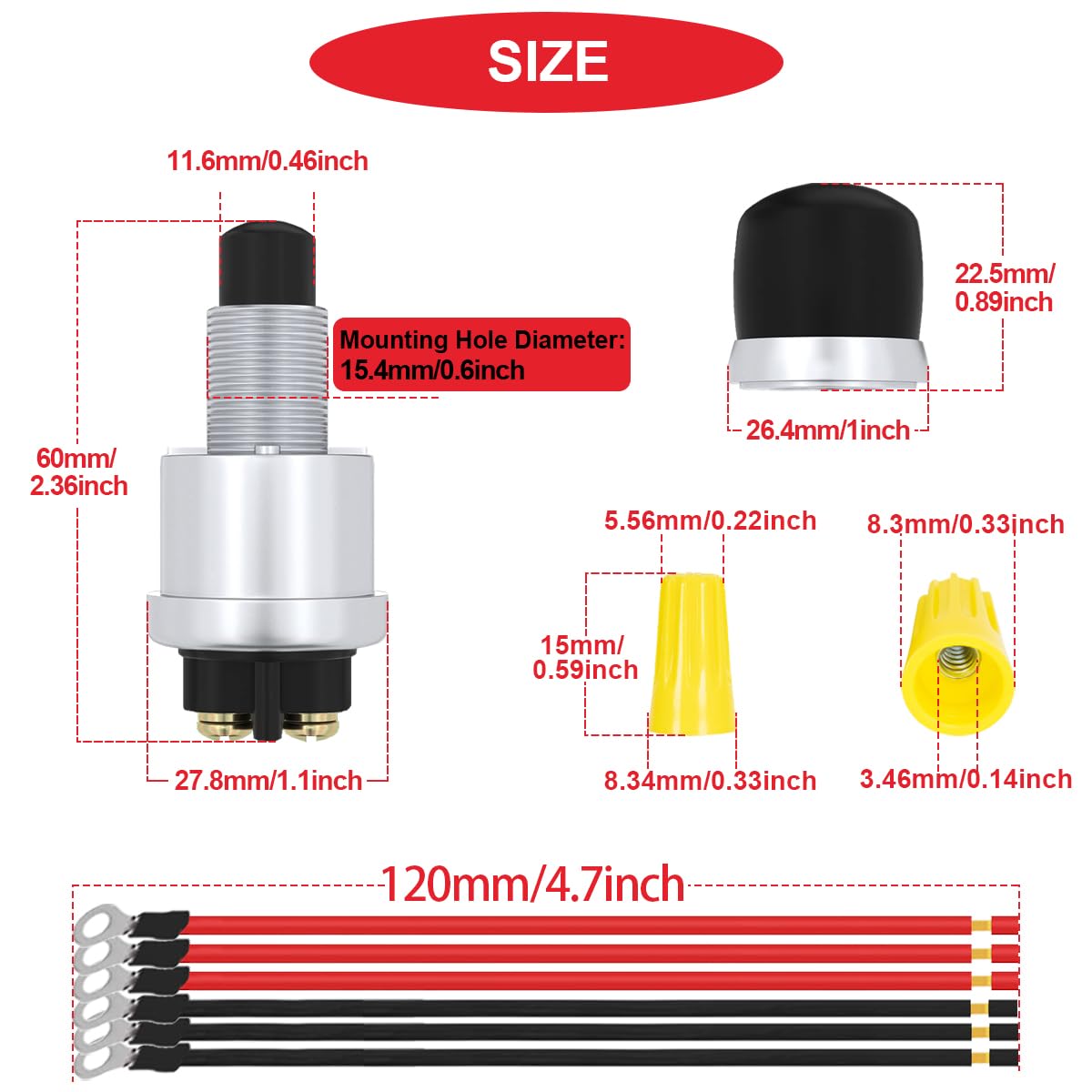 12 V Schalter Druckknopf Wasserdicht Metall Auto Boot Track Horn Motor Start Starter 2 Löcher 500 V DC 100 MOhm Mi Universal