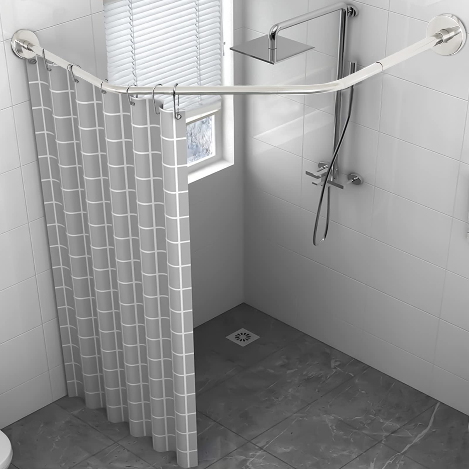 Barra de cortina de ducha en forma de diamante con soporte de esquina de acero inoxidable para el baño, la barra es flexible y se puede estirar de 45 a 75 cm, adecuada para su uso en tiendas de ropa.