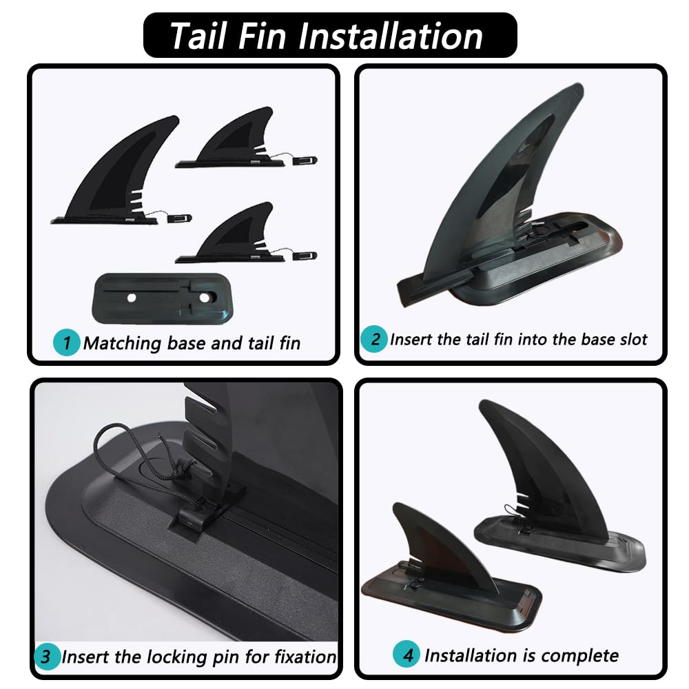 LOOEEL Lot de 3 ailerons de surf, palmes gonflables, 1 aileron central de 17,8 cm et 1 paire d'ailerons centraux de 10,2 cm avec base, aileron de quai amovible pour planche longue, pagaie, planche de