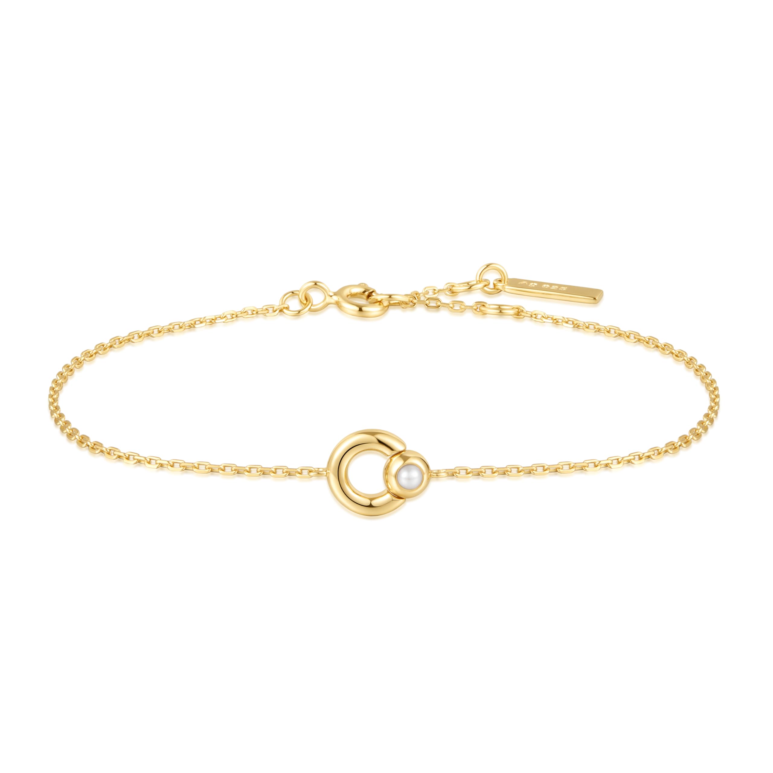 ANIA HAIE Damen Armband Hoop aus 925 Sterling Silber, verziert mit einer Süßwasserperle, Länge: 16,5 cm + 2 cm Verlängerung, inkl. Geschenkverpackung