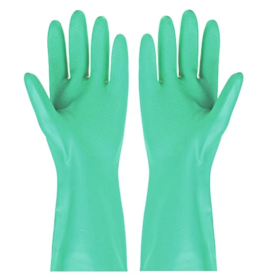 F8WARES 13 Inches long Reusable Nitrile Chemical Acid Resistant Rubber Hand Gloves for Industrial Safety Janitorial Construction Gardening Kitchen Cleaning Dish Washing Gloves