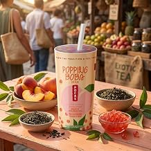 POCAS Popping Boba Ready to Drink Tea Beverage, Peach Oolong Tea | Fruit Flavors, 16.5 fl oz Bottles, Pack of 12