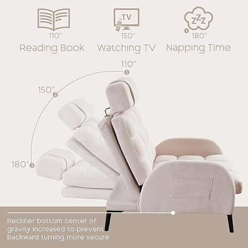 Miniatura 3 de Accent Chair with Ottoman - Reading Chair and Storage Ottoman Set Comfy Velvet Lounge Arm Chair with Adjustable Backrest Cozy Reclining Sofa for