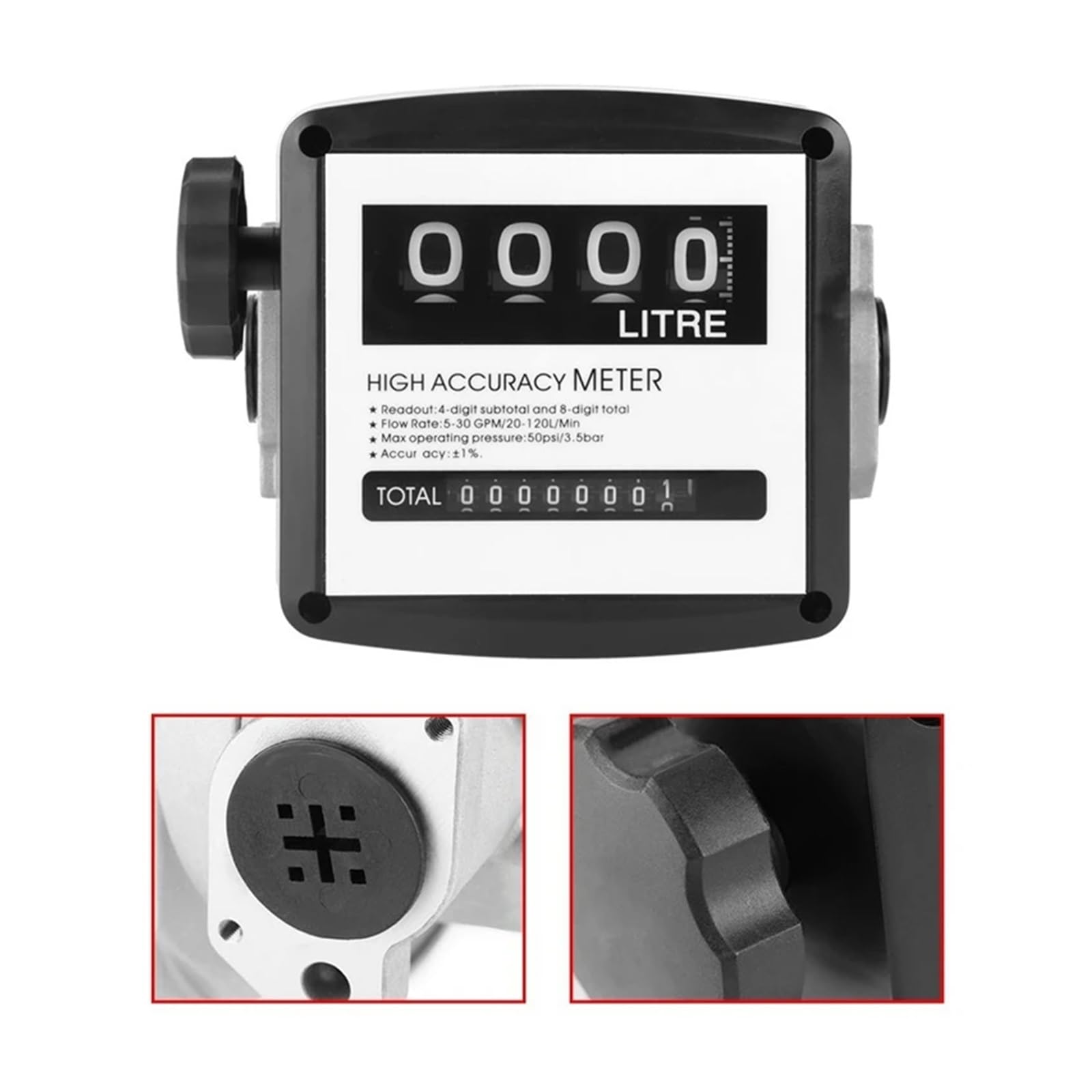 CIRONI Medidor de Flujo de Combustible mecánico Medidor de Flujo de Combustible mecánico de Flujo de Combustible de 4 dígitos 25 mm (Rosca Interna de 1 Pulgada) 5-30 GPM/20-120 L/min