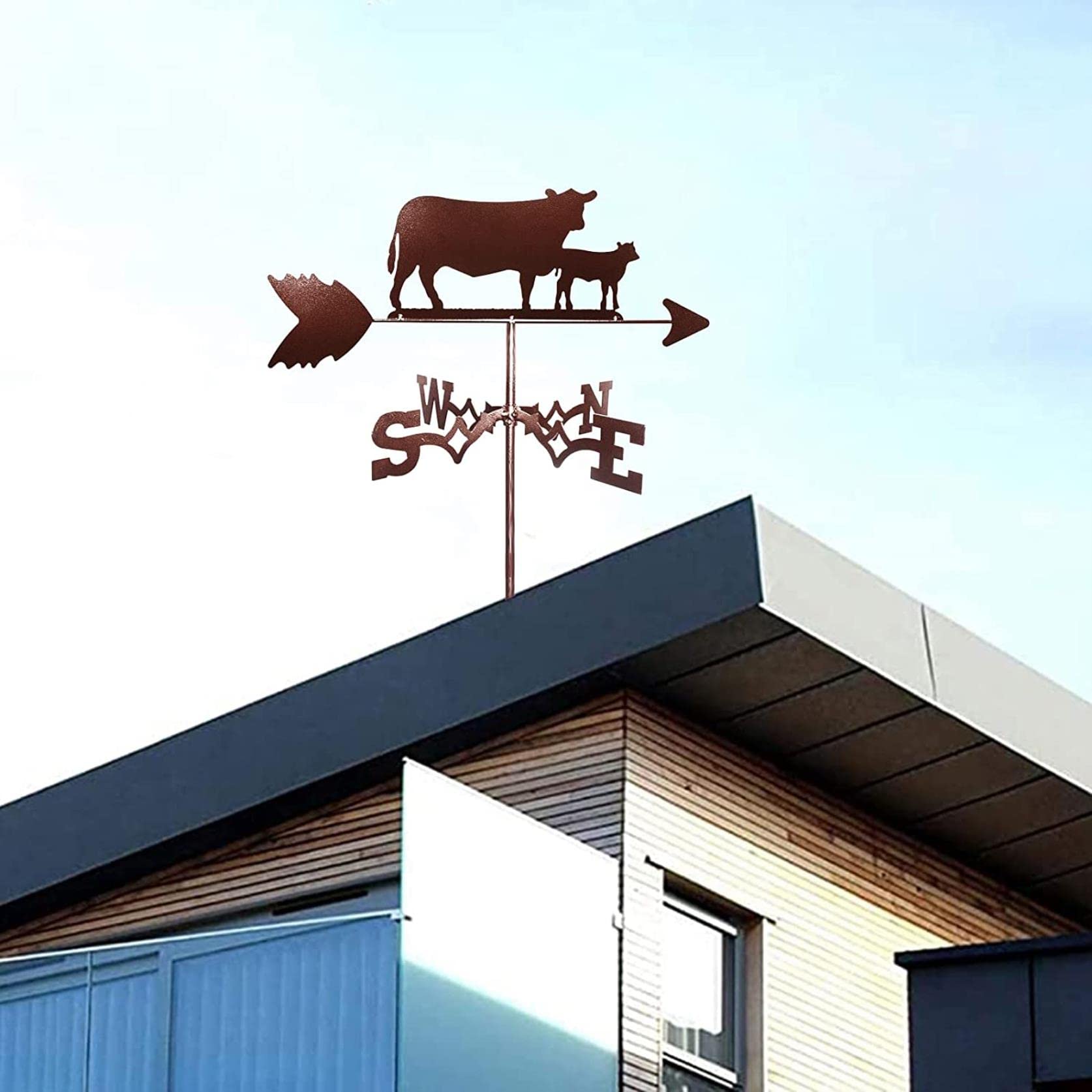 Veleta de metal para techo o patio al aire libre, diseño de ganado y terneros, indicador de dirección del viento para cobertizos y decoración de jardín