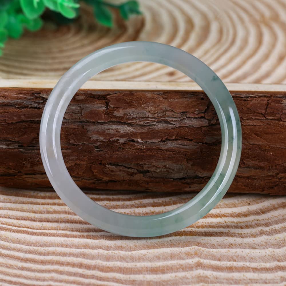 Brazalete de Jade Natural, Brazalete Flotante de Jade Verde Oscuro con Flor, Brazalete de Cascabel para Mujer, Barra Redonda Fina, para Familiares o Amigos, con joyero, 52-64 mm, 52 mm