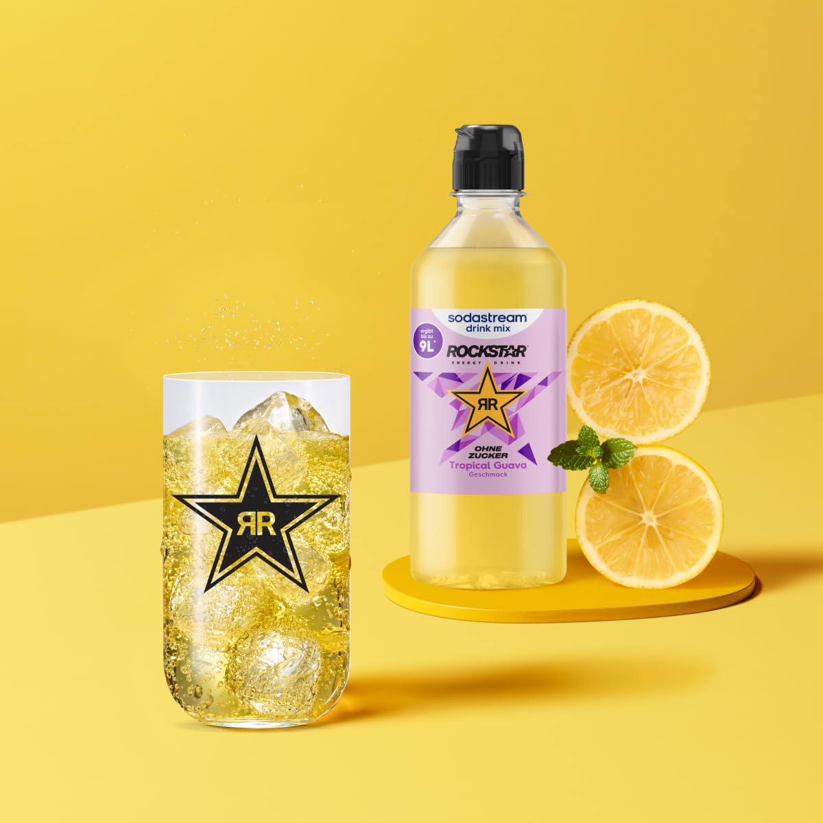 Sodastream drink mix Rockstar Energy Tropical Guava ohne Zucker – zuckerfreier Sirup für gesprudeltes & stilles Wasser, 4er Pack (4 x 440 ml), ergibt bis zu 9L Fertiggetränk