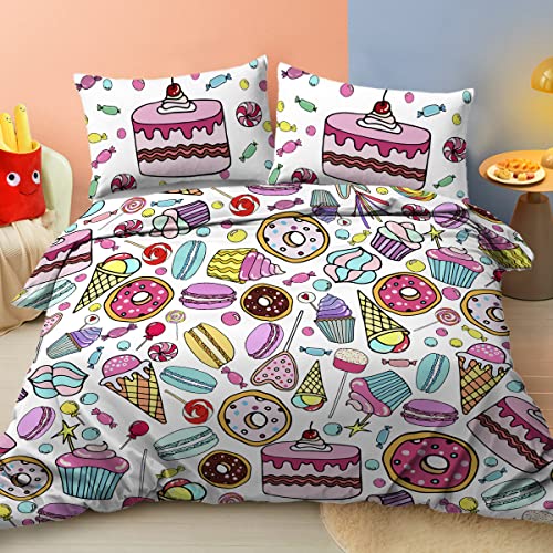 ARIGHTEX Sweet Treats Girly Bedding Cupcake Ice Cream Candy Kids Bedding 3 Pieces Rainbow Dessert Duvet Cover Set (Twin)