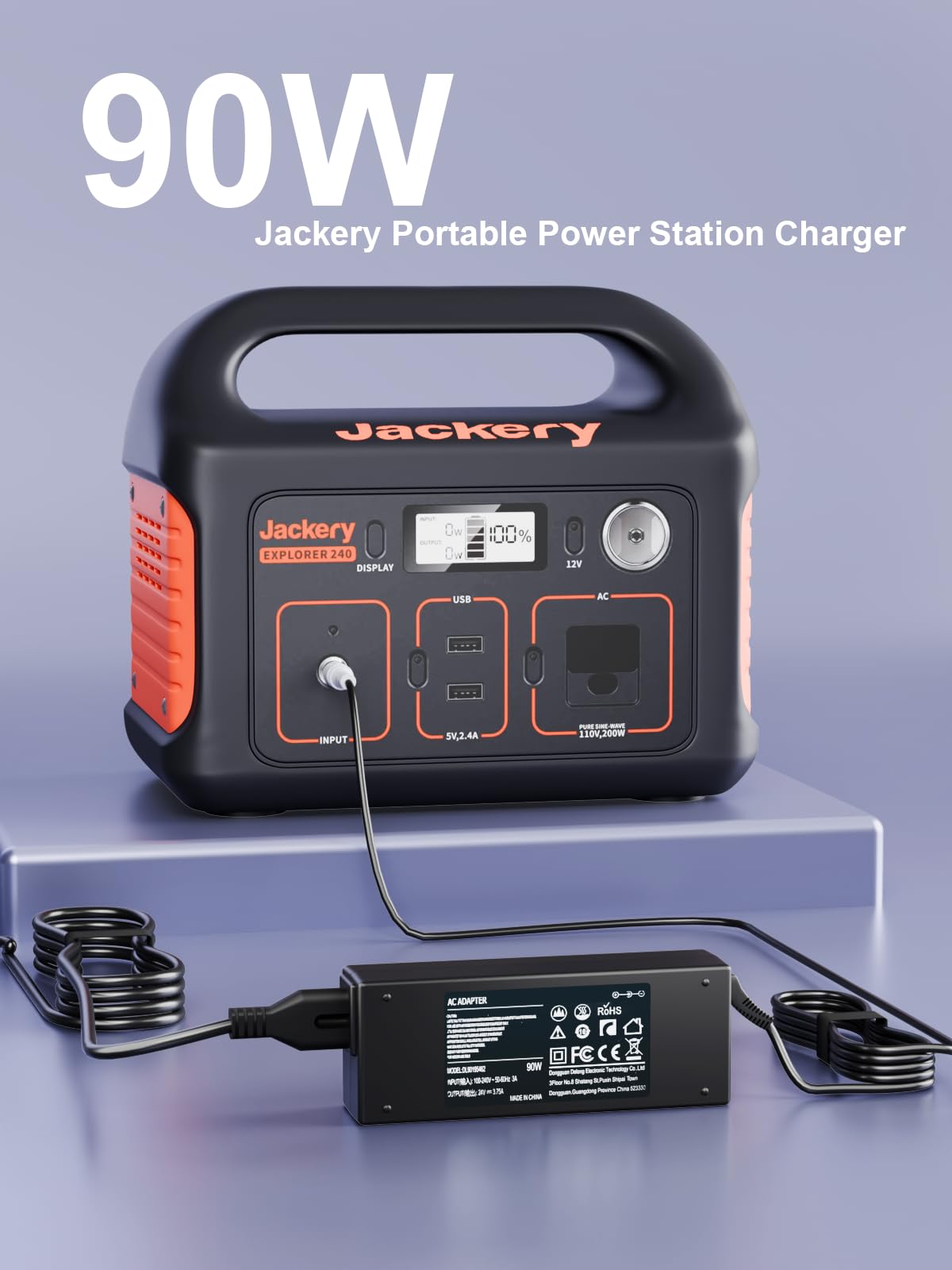 90W 24V Ladegerät Netzteil für Jackery Tragbares Kraftwerk Explorer E300 E500 E550 550 500 300 240 160 Solargenerator 167Wh 240Wh 293Wh 518Wh Lithium Batterie Ladekabel
