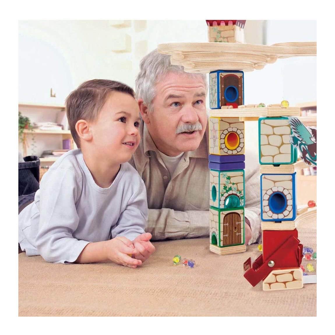 Hape Quadrilla Mittelalterliches Murmelspektakel I ab 4 Jahren I Murmelbahn Konstruktionsspielzeug zur Förderung des logischen Denkens