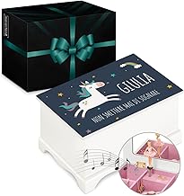 Maverton Scatola Musicale portagioie con Ballerina - Stampa Personalizzata - Carillon portagioie - Jewelkeeper Carillon portagioielli per Compleanno - Prima Comunione Bambina - Unicorno