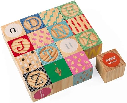 Miniatura 2 de Janod Kubix J08078 - 16 bloques de madera del alfabeto y números - Edades 2+