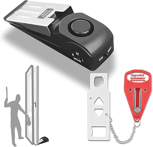 AceMining Cerradura de puerta portátil y alarma de tope de puerta negra