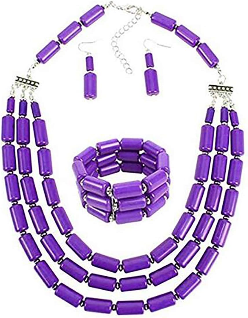 Fodattm Multi Layer Handmade Bead Strand Cluster with Necklace Bracelet and Earrings Set for Women Lady Acrylic Beads Statement Strand Necklaces