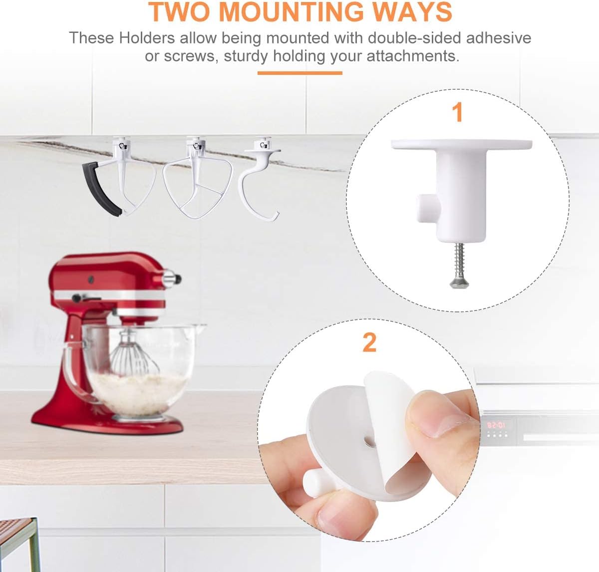 AIEVE Stand Mixer Attachment Holders, 4 Pack Storage Organizer Compatible with Kitchenaid Mixer Attachments Kitchenaid Mixer Accessories for Storing Flex Edge Beater, Flat Beater, Dough Hooks