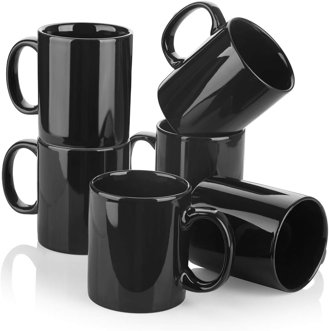 Y YHY Porcelain Coffee Mugs, 12 Ounces Mug Set for Coffee, Tea, Cocoa or DIY, Set of 6, Black