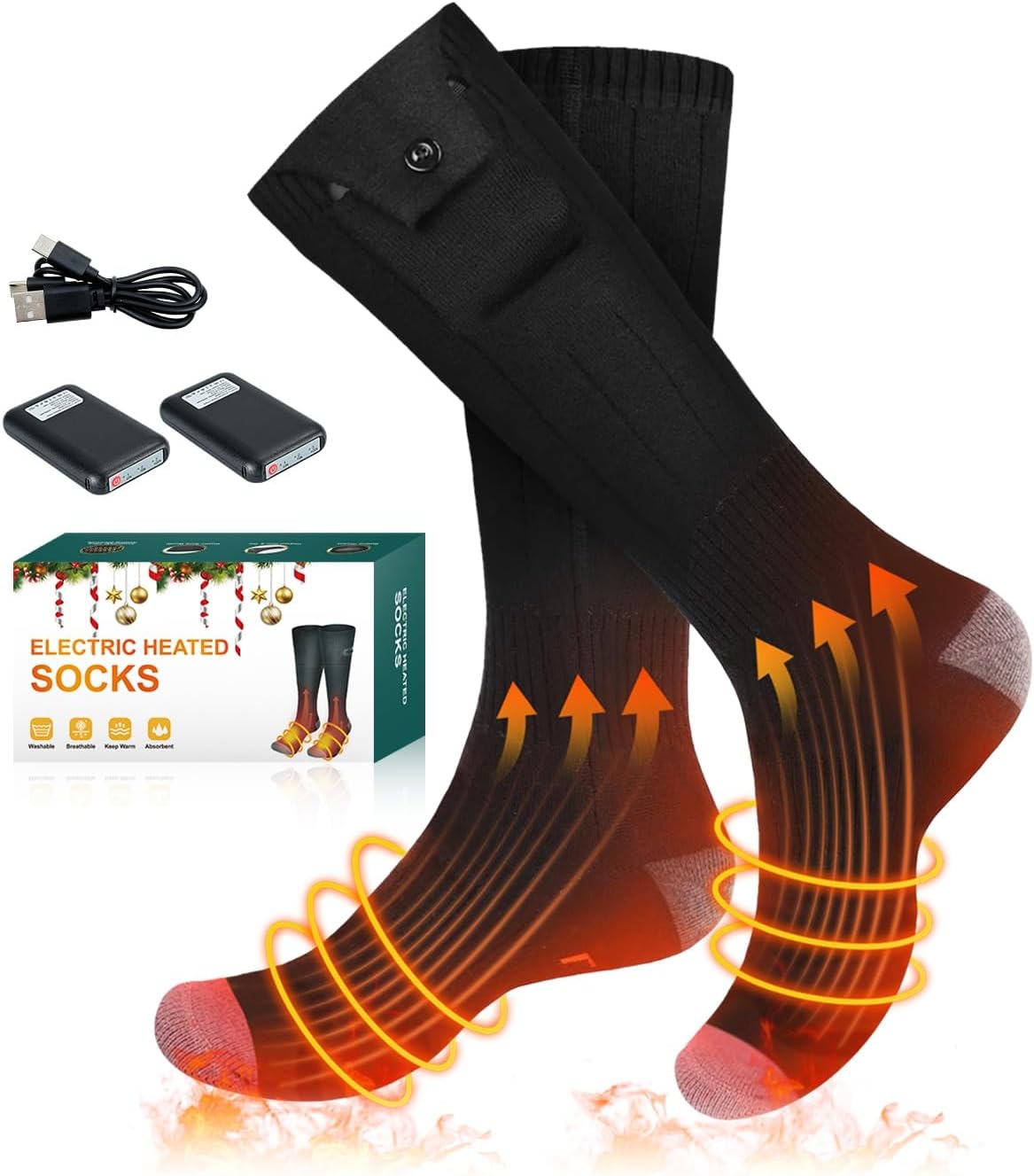Heated Socks, Rechargeable 5000mAh Electric Socks for Men Women, Christmas Stocking Stuffers Gifts, 3 Heating Settings Washable Heated Sock for Fishing Skiing Hunting Hiking Riding Skating