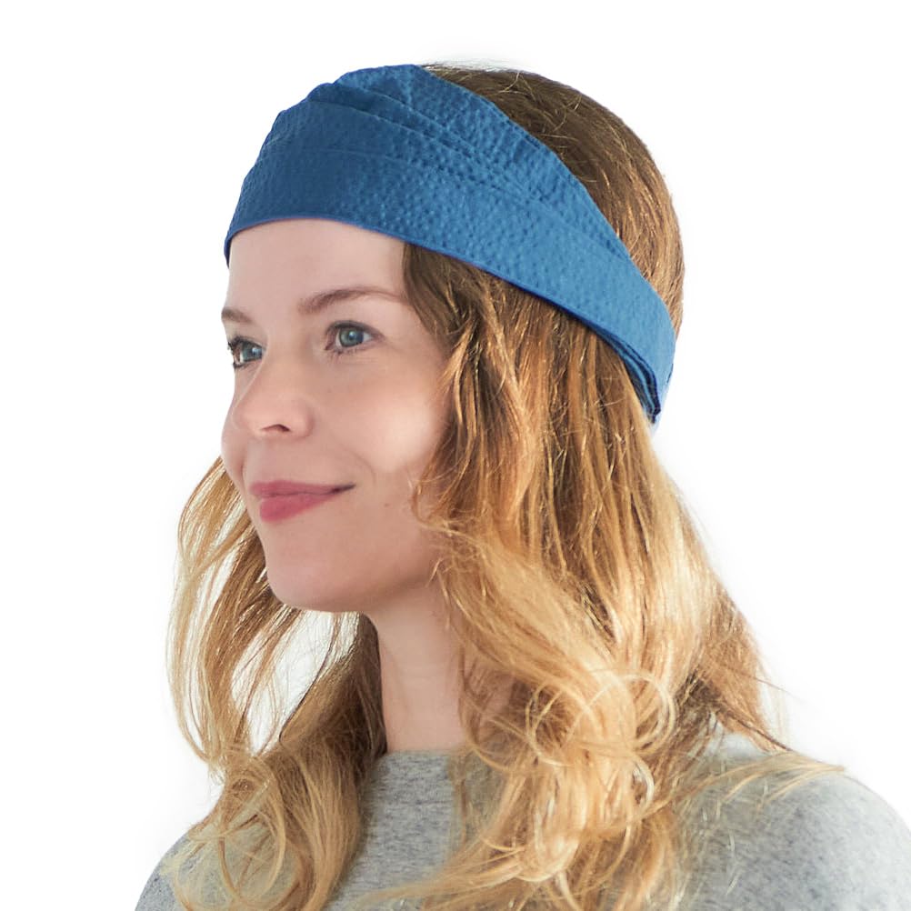 Charm Men's Blue 100% Cotton Bandana Head Scarf For Wo, Headband, Lightweight Ren Faire Hair Band Made In Japan Medium