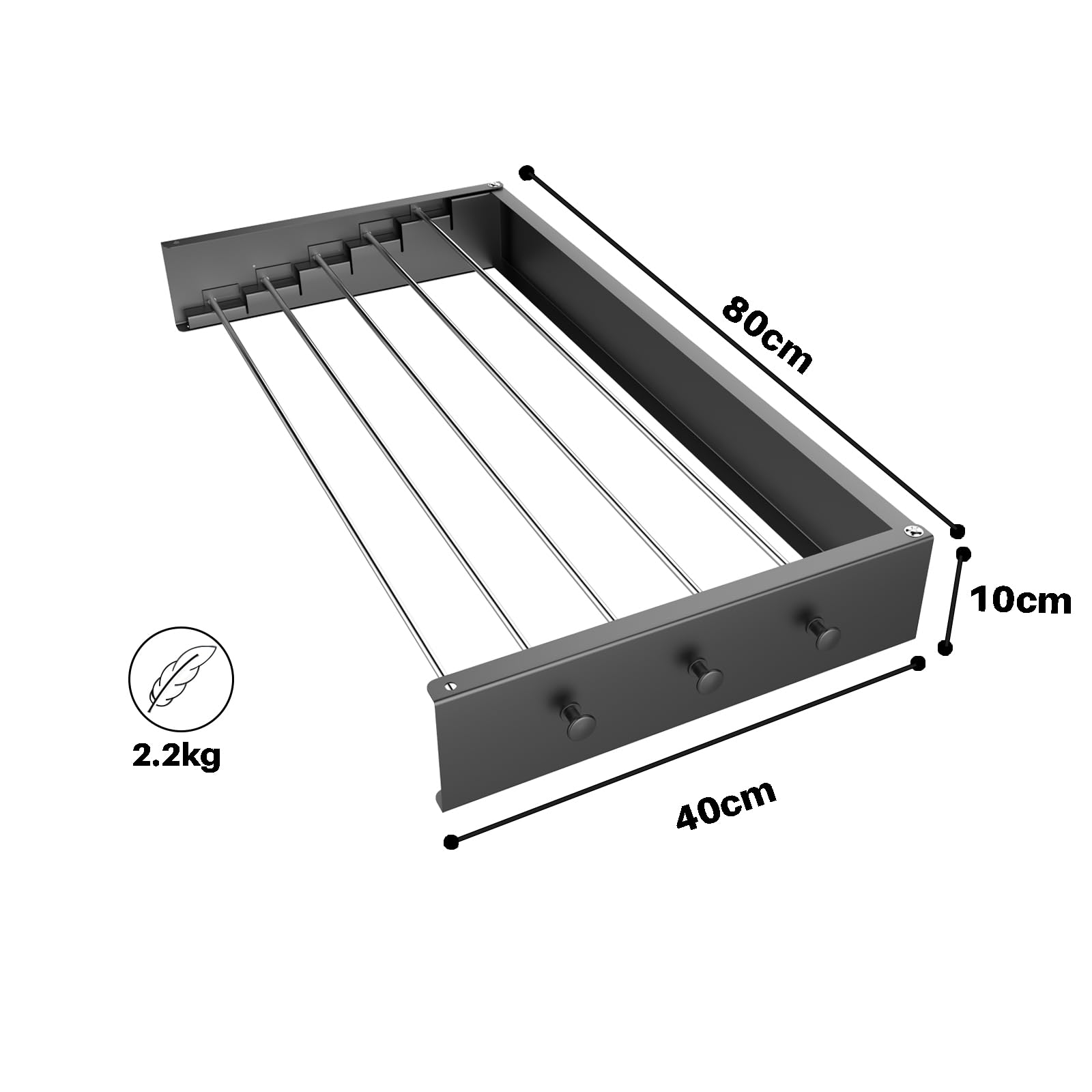 Wäscheständer Wandmontage 80 cm Metall Wäschetrockner Wand Wand mit Extra Kleiderhaken Wandtrockner Ausziehbar für Indoor & Outdoor，Kleine Häuser, Hotels, Wohnungen, Balkone
