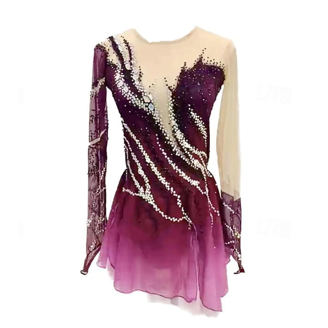 JRUIA Professionelles Eiskunstlauf Wettkampfkleid Langärmliges Ballettkleid Für Mädchen Und Damen Gradient Outdoor Gymnastik Aktivbekleidung Handgefertigter Strassstein