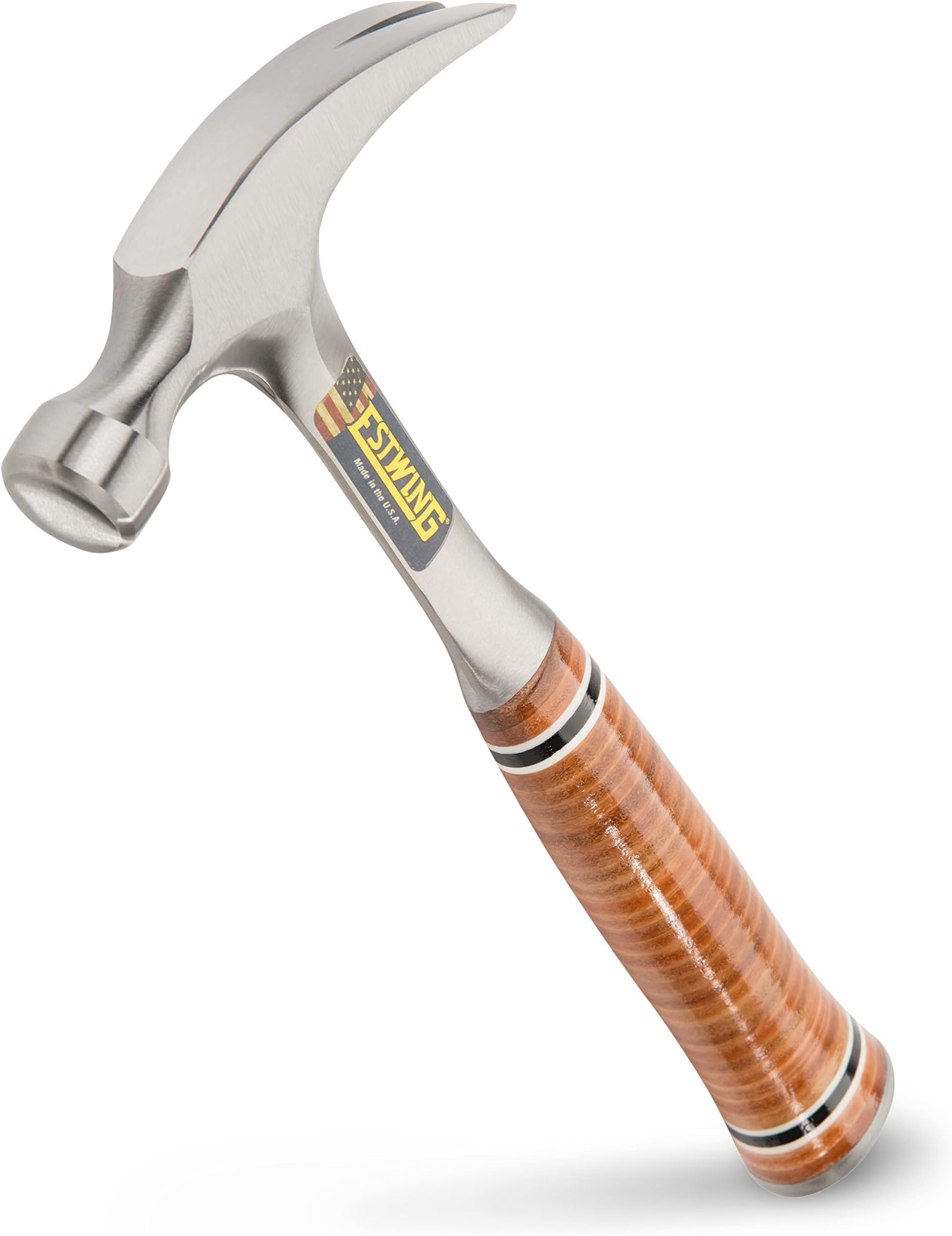 E12S 12oz Straight Claw Hammer, Smooth Face, Leather Handle
