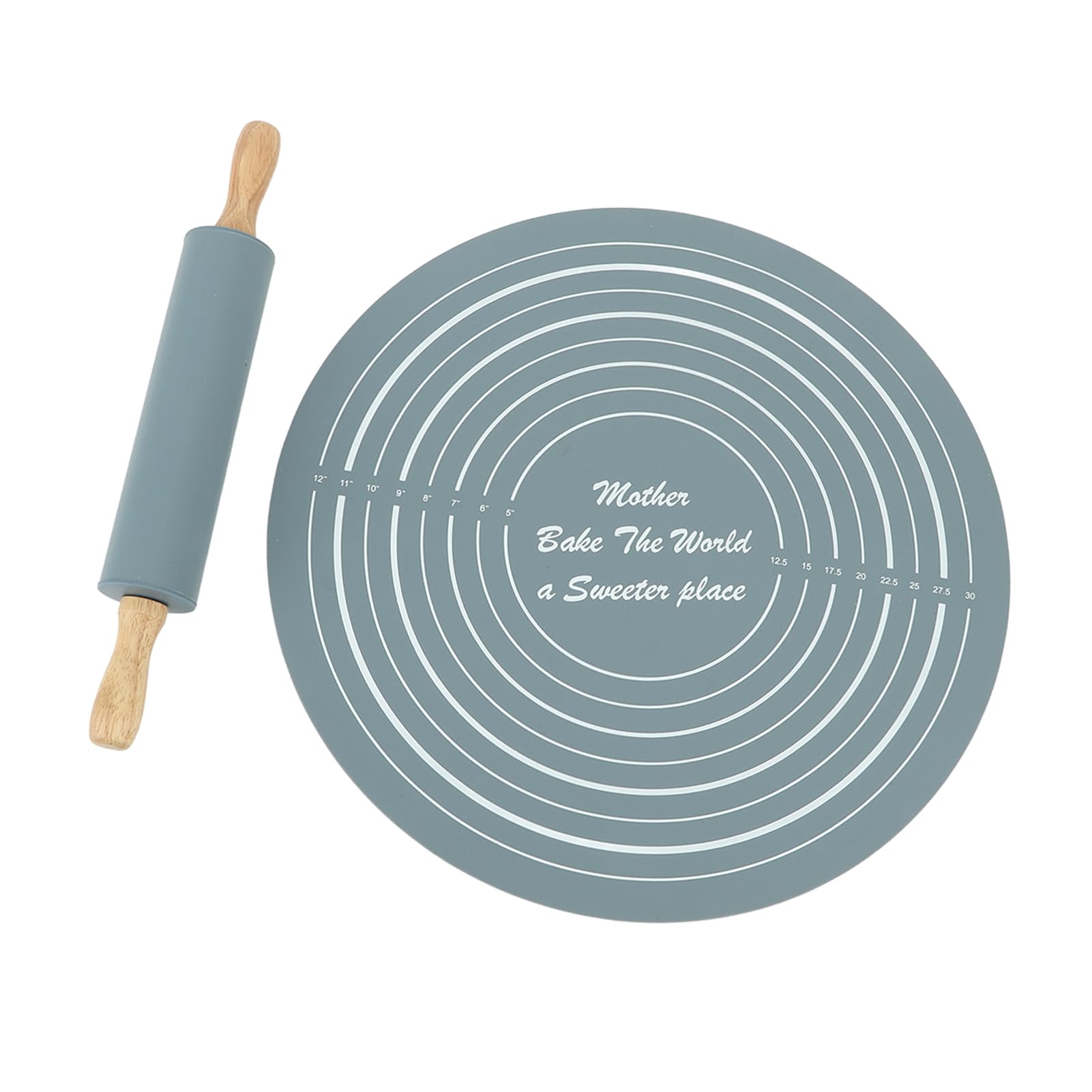 Ejoyous Juego de Alfombrillas para Hornear Repostería con Rodillo, Rodillo de Silicona con Almohadilla para Amasar para Hornear Masa Fácilmente, Pizza y Galletas para Panaderos Caseros (GREY)