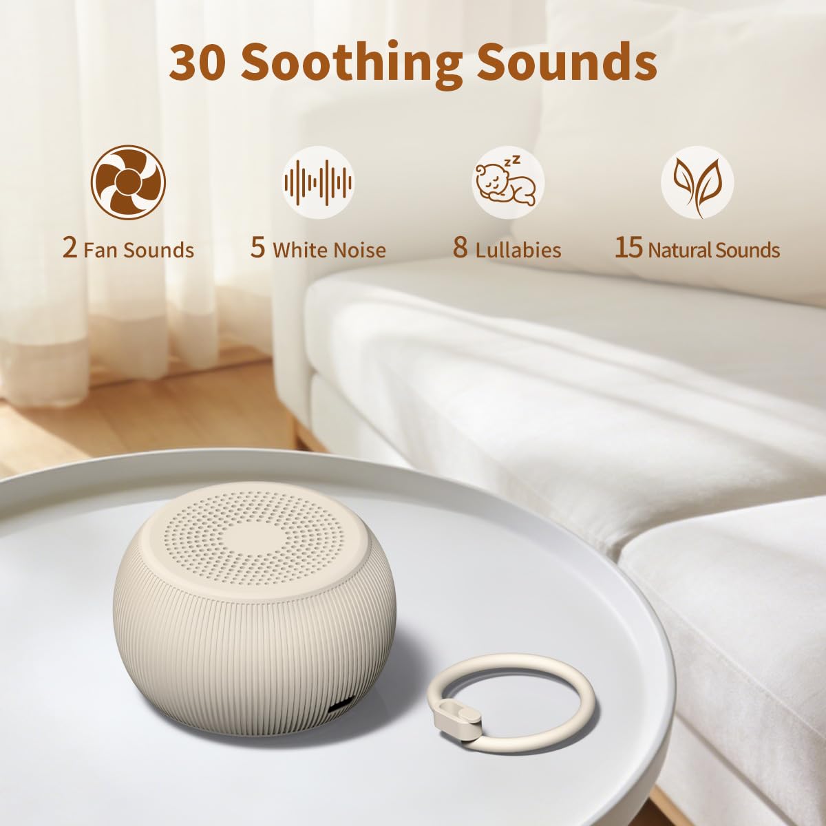 Tragbare Reise-Soundmaschine mit Batterie, braunes Rauschen, klein, Mini-Gerät mit 30 beruhigenden Geräuschen für Babyschlaf, 4 Timer, Memory-Funktion, 32 einstellbare Lautstärke, für Kinder und