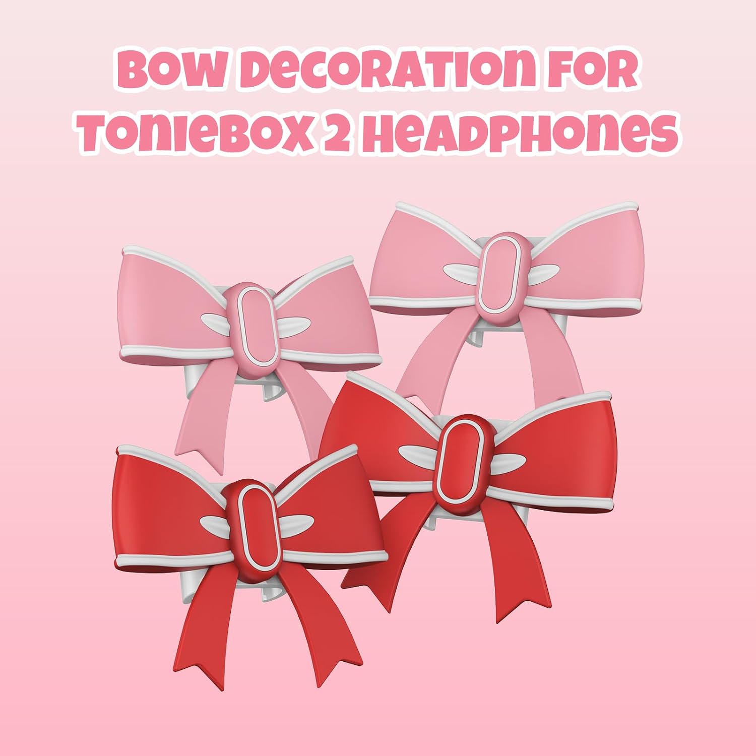 2 Bow Decoration for Toniebox 2 Headphones, Cute Decorative Bow Accessory for Kids Headphones, Easy Clip-on Non-Slip Design, No Tools Required (Red) image 3