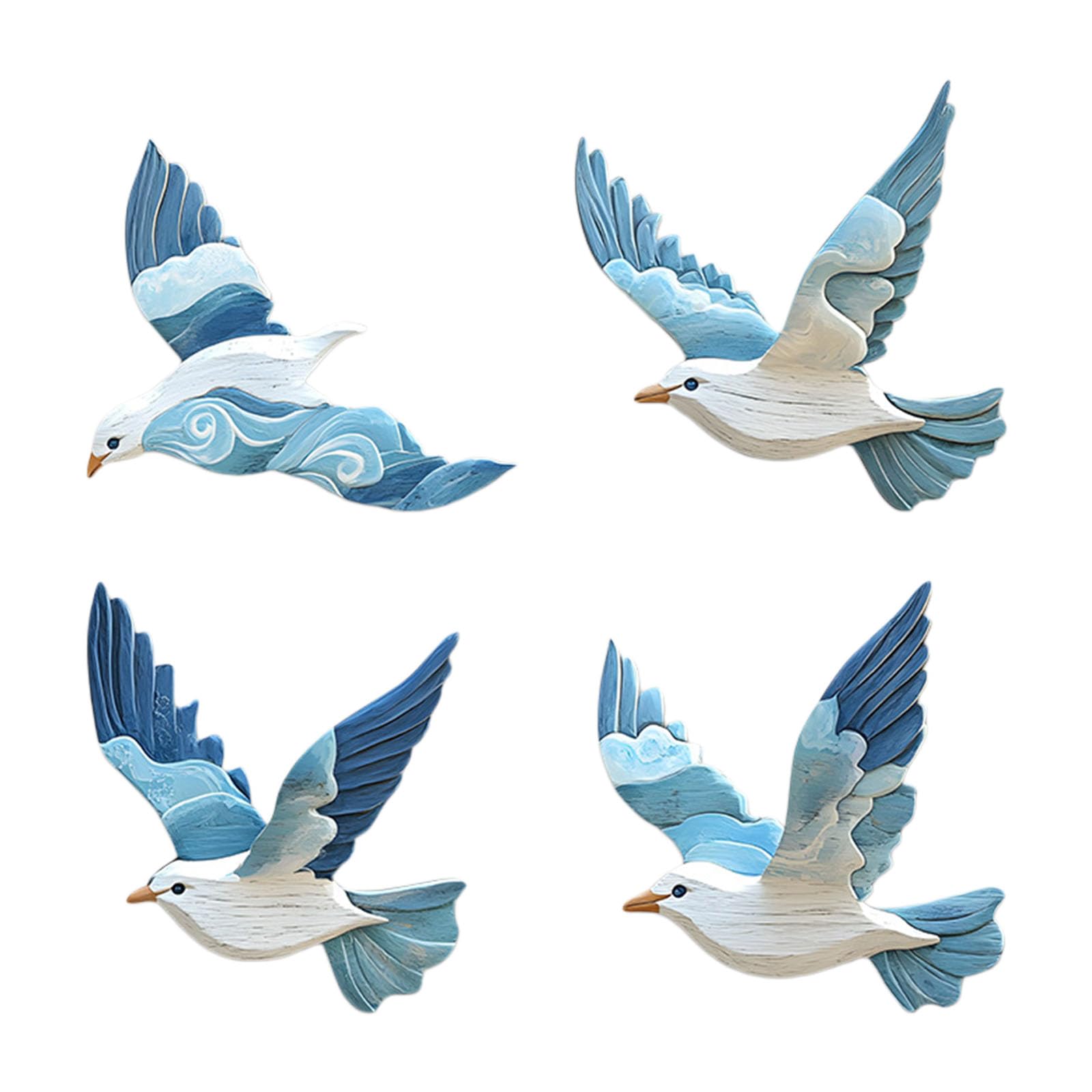 Msioytog Wooden Pigeons Wall Decors Flying Bird Sculptures Wall Art Decors Coastal Themed Home Decoration for Bedroom Living Room Nauticals Coastal Themed Home