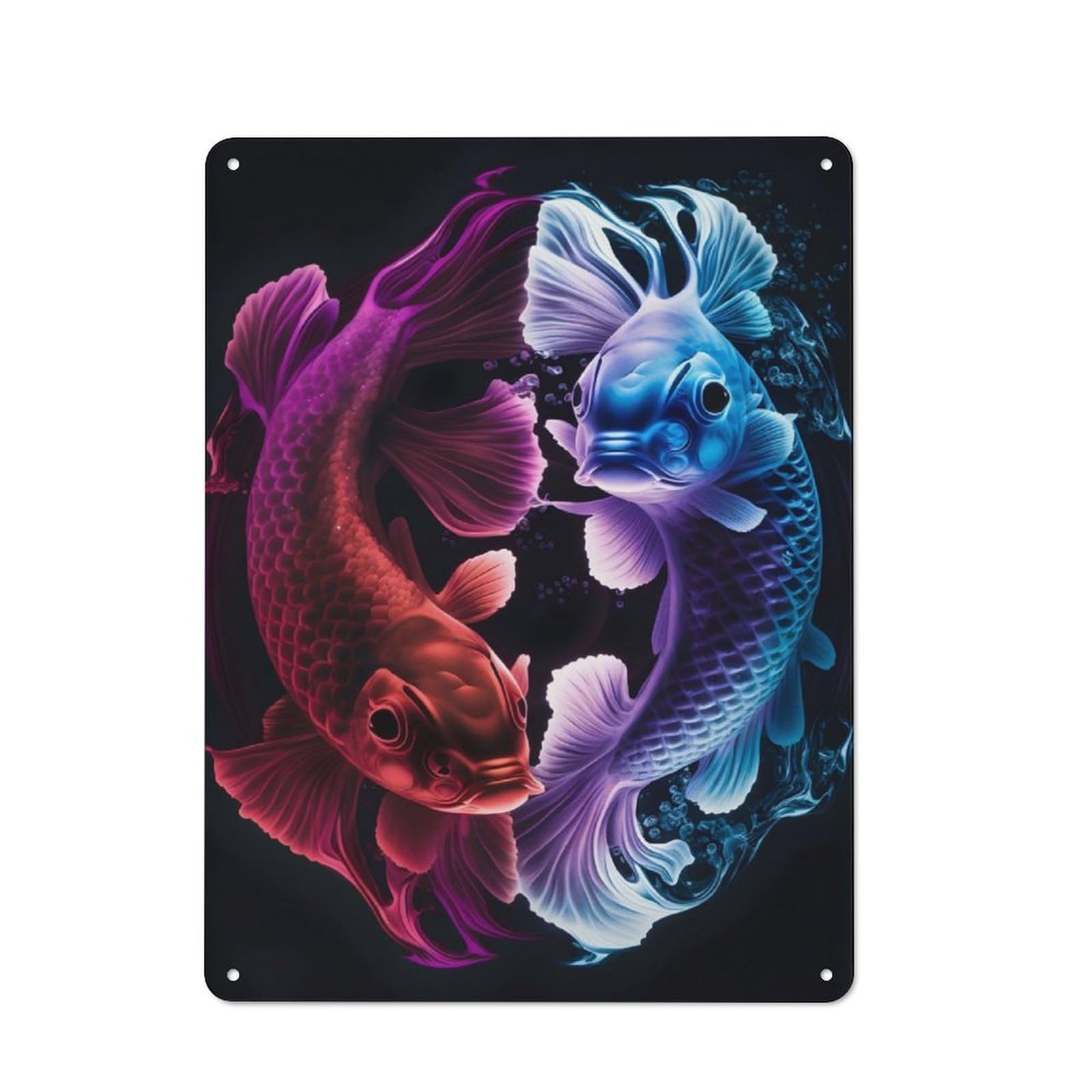Junmoney Neon Koi Fish Metal Plaque 40X30cm With For Pub Or Café, Rustic Decor, For Garage, Workshop And Man Cave Decoration