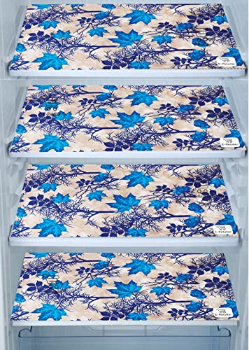 Image of Combo Set of 1 Pc Fridge Top Cover With 6 Utility Pockets and 4 Pc Fridge Mats (Blue, Set of 5)