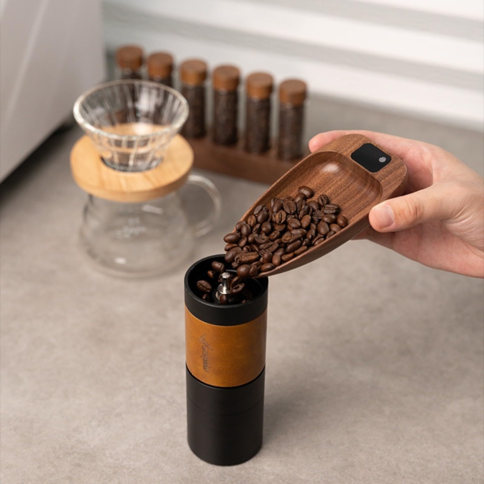 Digitale Kaffeewaage aus Walnussholz für Espresso,