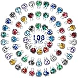 Hicarer 108 Pieces Crystal Birthstone Charms DIY Jewelry Necklace Bracelet Beads Pendant with Rings Mixed Handmade Round Crystal Charm for Earring Making Supplies, 7 mm, 12 Colors (Dark)