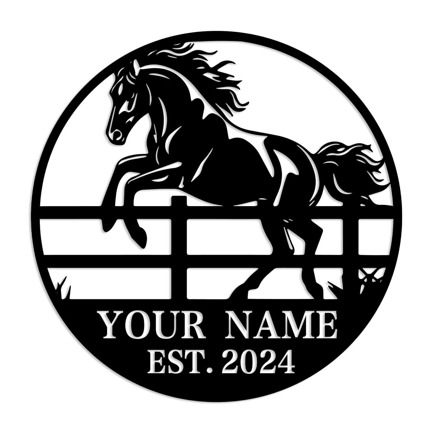 Kissesuu Horses-E Personalized Horse Ranch Metal Sign, Custom Outdoor Metal Horse Farm Sign,Horse Metal Sign, Outdoor Family Name Sign, Horse Farm Monogram,Farmer Home Decor, Farmhouse Decor (Horses-E)