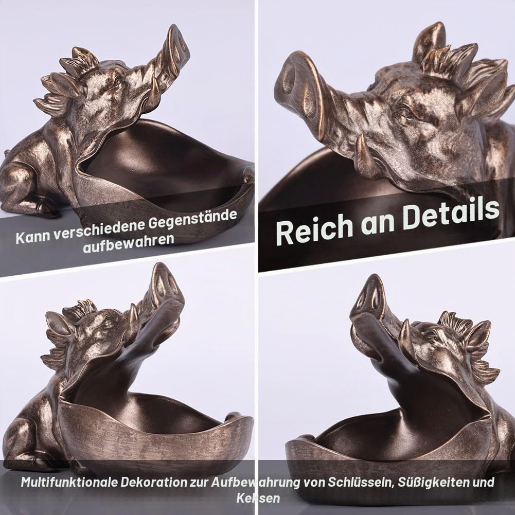 Kunstharz-Wildschwein-Dekoration, Süßigkeitenschale, Keksdose, Schlüsselschale, Geschenk, kupferfarbene Figur, Statue für moderne Heim- und Bürotisch