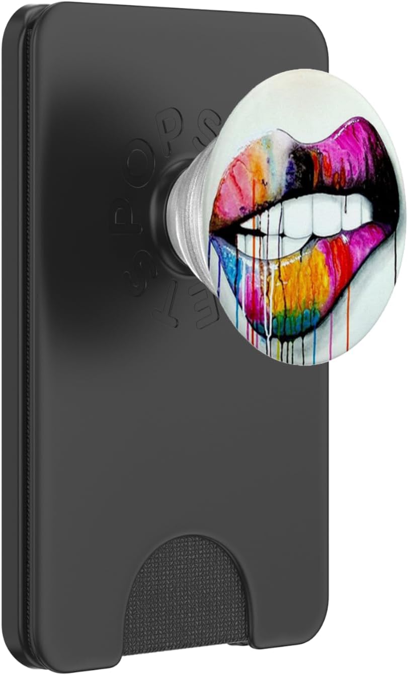 Biting Lips Hot Pink Colorful Painting Design on White PopSockets PopWallet for MagSafe