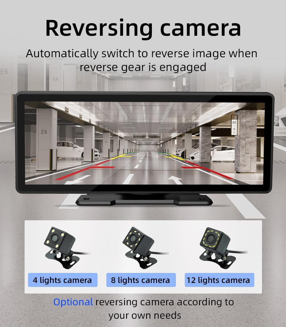 Reversing camera view on the car MP5 player screen showing parking lines