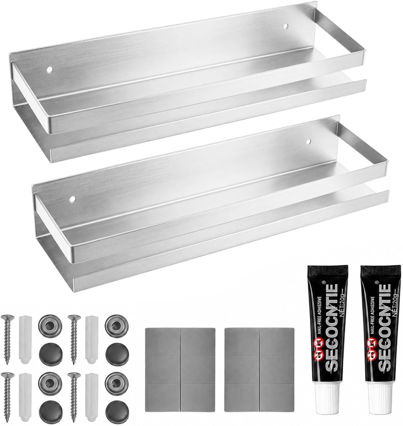 2 Pack Stainless Steel Floating Shelves, Wall Mounted Storage Organizer