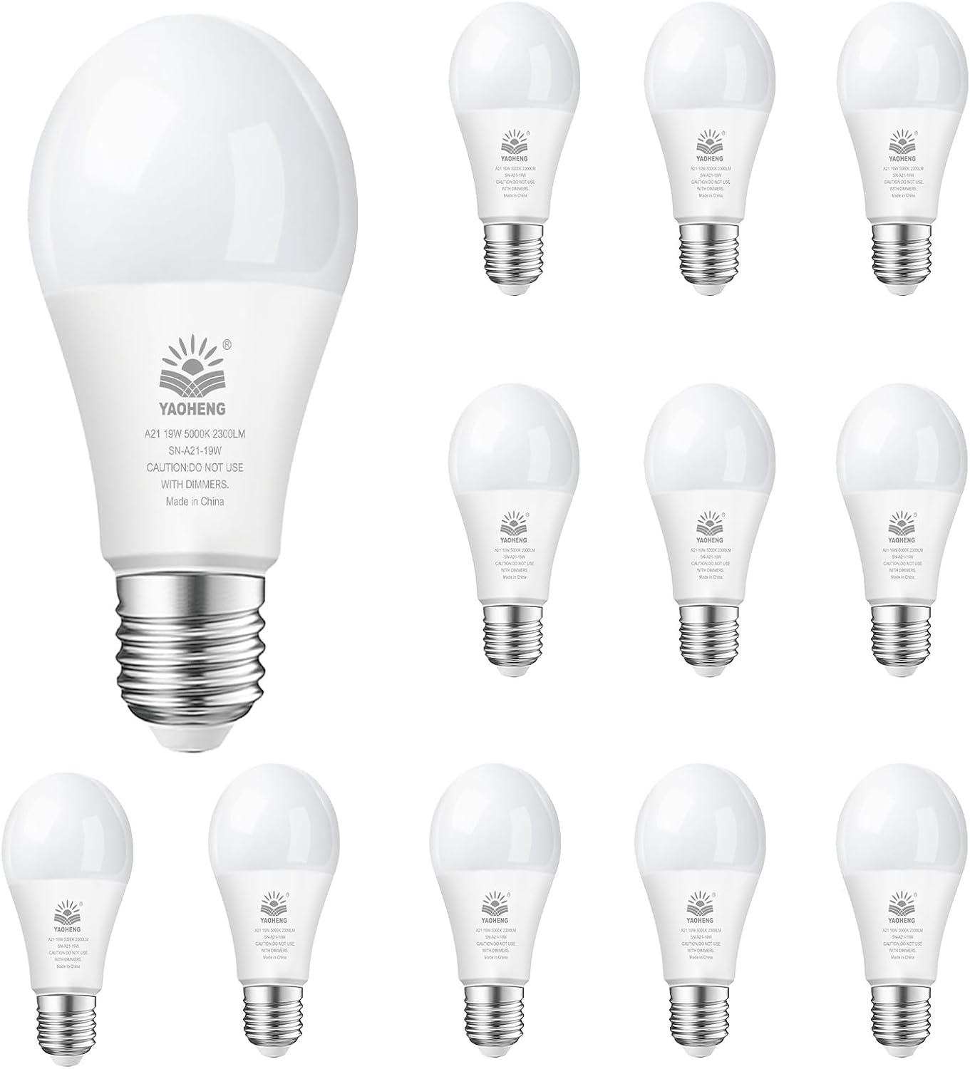 A21 LED Light Bulb, 150 Watt Equivalent LED Bulbs, 19W 5000K Daylight, 2300 Lumens, Non-Dimmable, E26 Base, Super Bright Light Bulb Indoor, Energy Efficient ETL Listed, 12-Pack