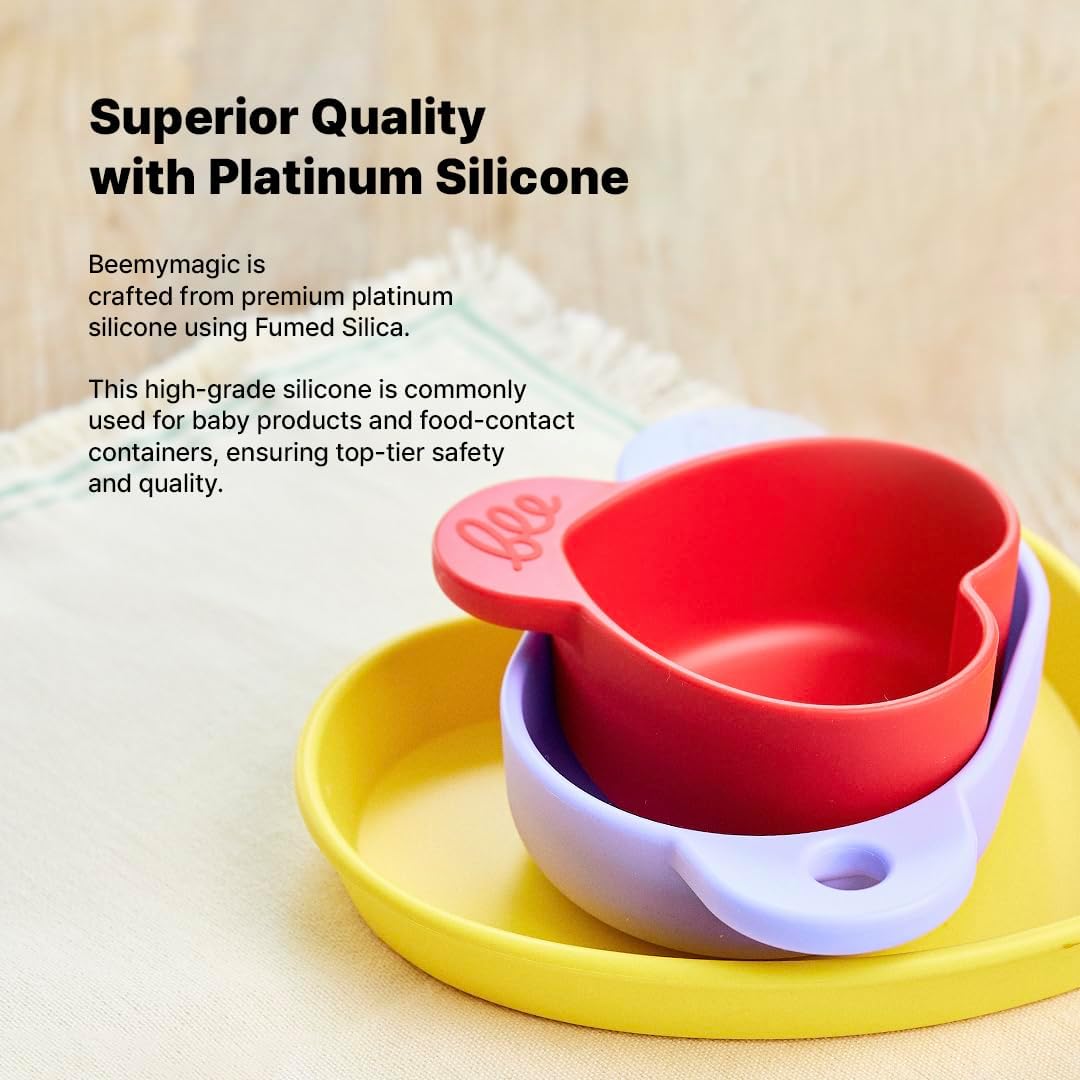 Cute Heat-Resistant Heart Silicone Food Tray for Toddlers, Kids - Microwave, Oven & Dishwasher Safe - 6oz - Made in Korea, Yellow, BPA Free