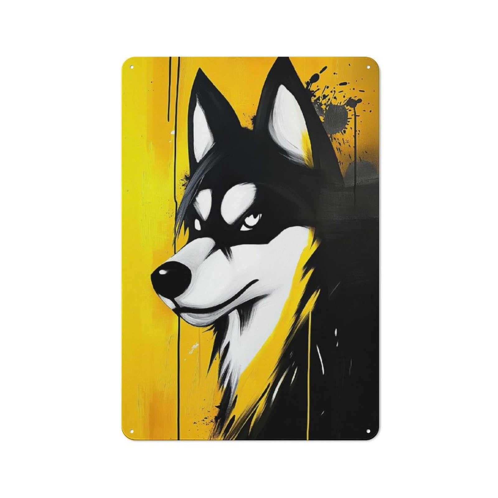 Metal Wall Sign 30x20cm Featuring Black And Yellow Wolf for Pub Or Café, Housewarming Wall Decor for People Furnishing Pub And Café