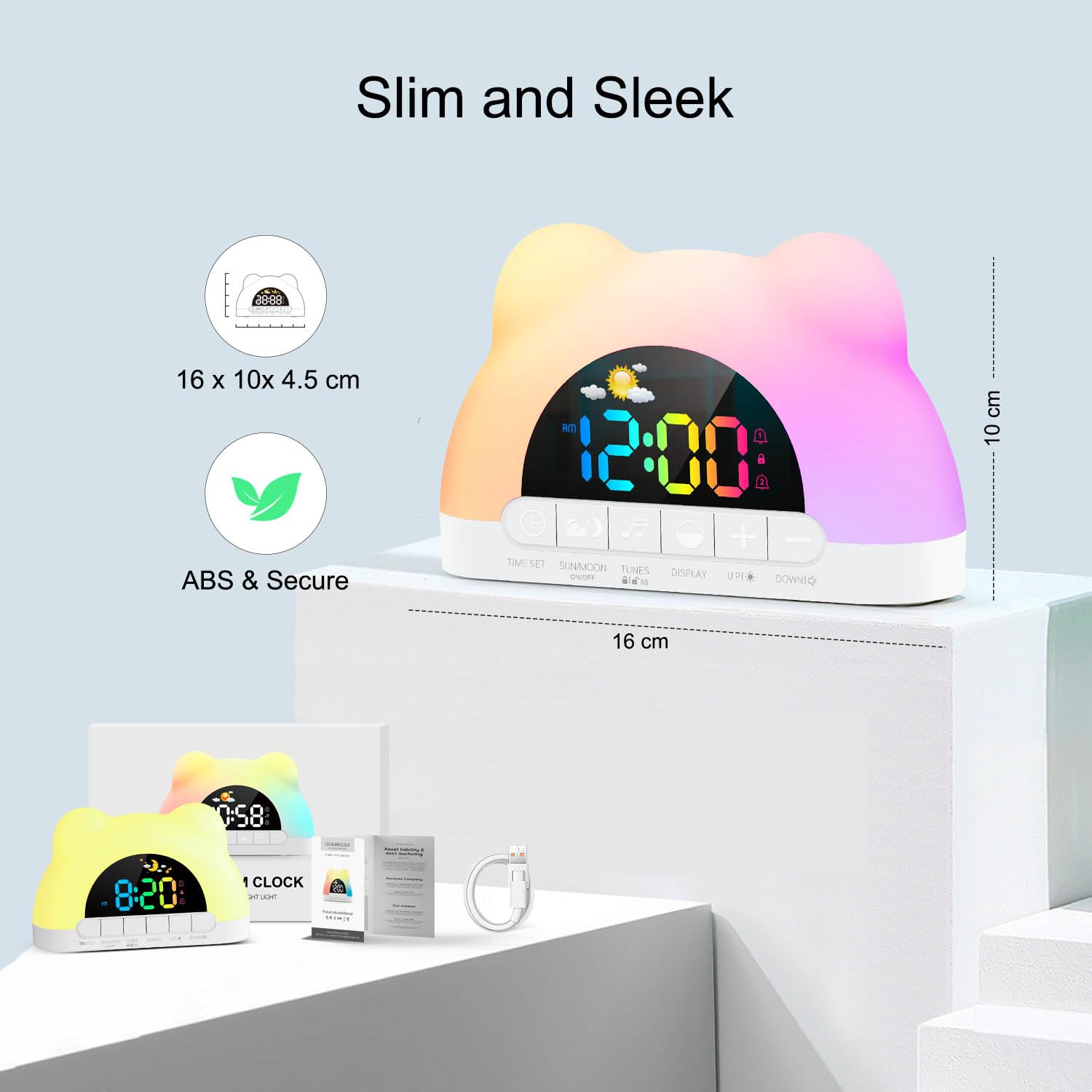 Azyh Sveglia per Bambini, Sveglia Digitale con Luce Notturna a 11 RGB Colori, Regali per Ragazzi e Ragazze, Macchina del Suono del Sonno,Orologio per Comodino, Regalo, Snooze, 2 Allarmi, Cavo USB