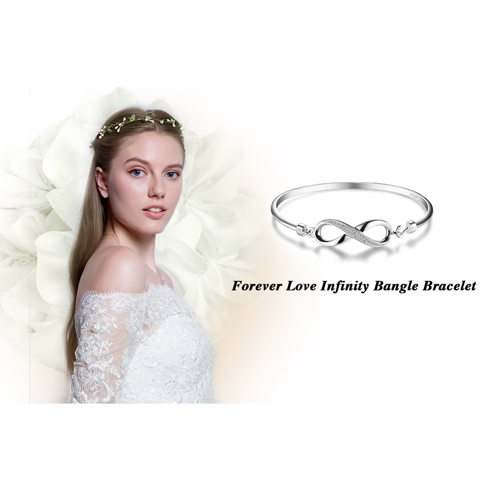 JewelryPalace Bransoletka Infinity Ladies Silver 925, zestaw biżuterii Bangle Infinity dla kobiet, bransoletki Infinity Sign Girls Mom Bangles z cyrkoniami dla dziewczyny