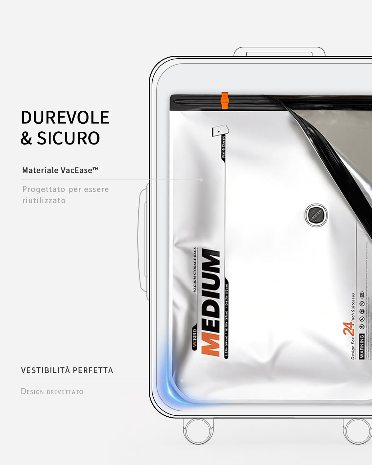Vacbird 10 Sacchetti Sottovuoto Vestiti Con Pompa a Vuoto Ricaricabile con USB, 5 x 40x54cm, 5 x 47x64cm, Buste Sottovuoto Vestiti Salvaspazio, Ideali per Viaggi e Organizzare Bagagli