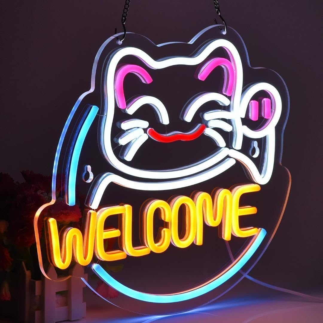 【新品】ネオン看板 WELCOME 招き猫 LEDライト Amazon.co.jp: ネオン看板 WELCOME 招き猫 LEDライト : 文房具