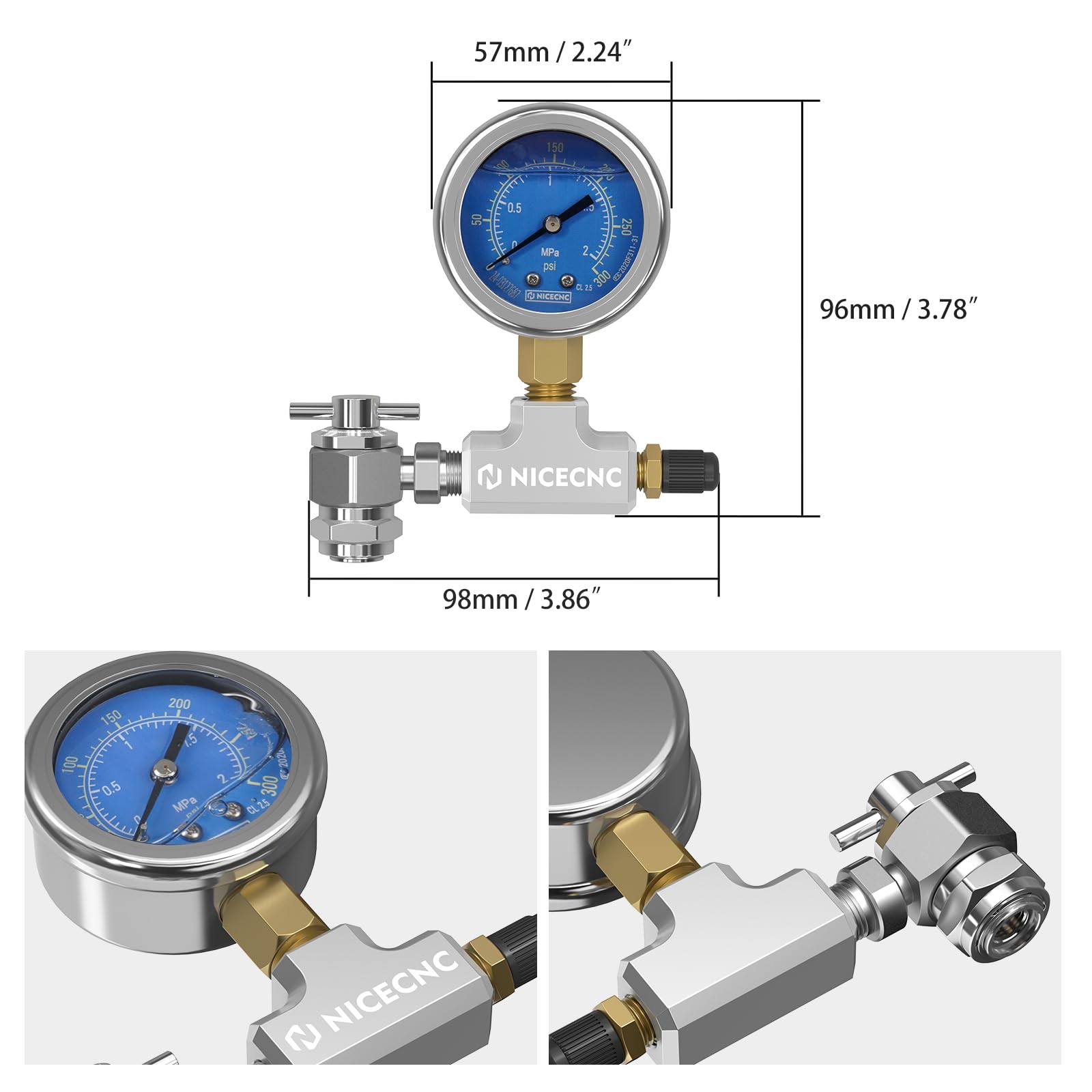NICECNC Universelles 300PSI Hochpräzisions-Stickstofffüllgerät Compatible with Schrader Válvula Shocks - Compatible with Schrader Válvula Shock Models
