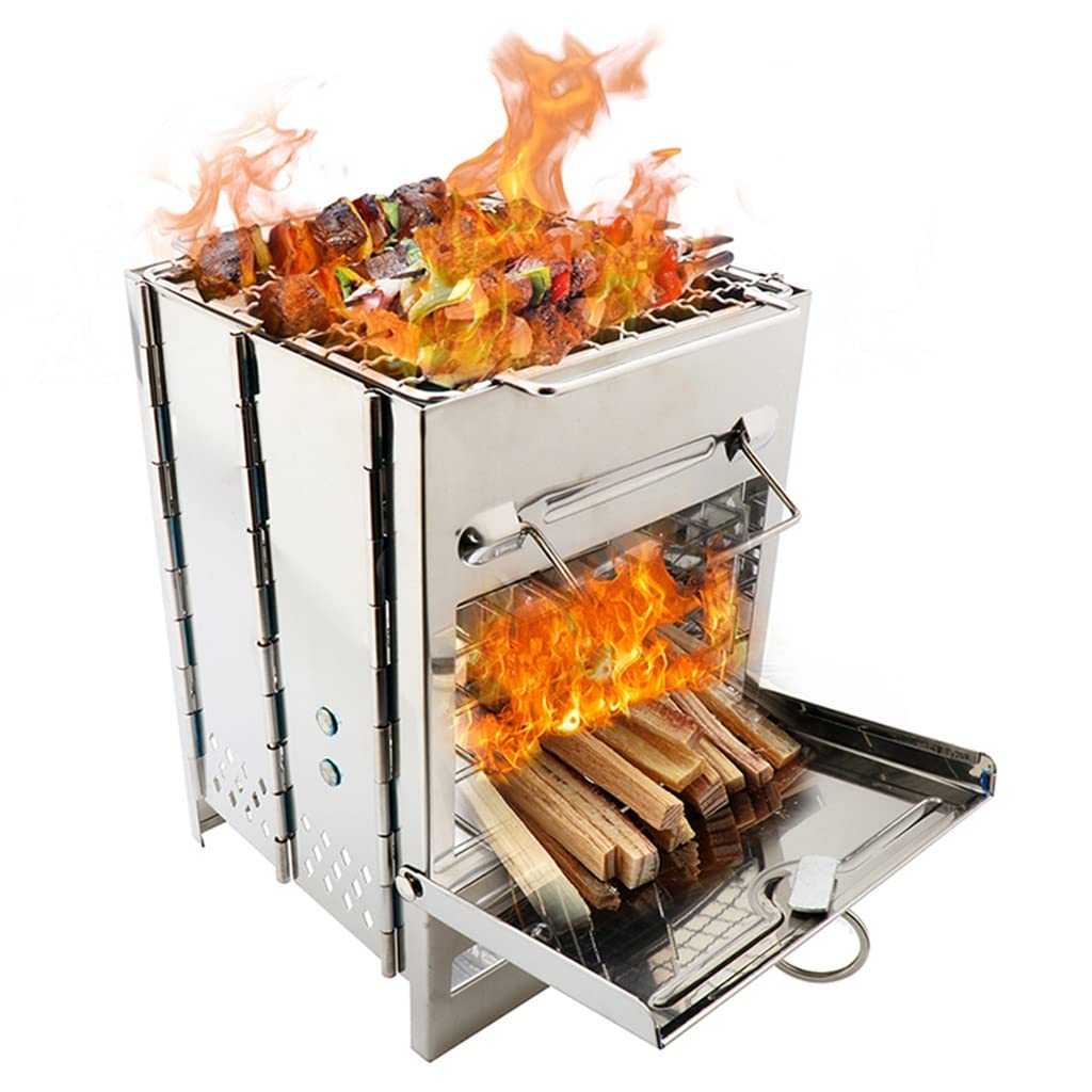 Réchaud de Camping Pliant en Acier Inoxydable Sac à Dos poêle à Bois Barbecue avec Sac de Transport randonnée Camping Cuisine réchaud de Camping