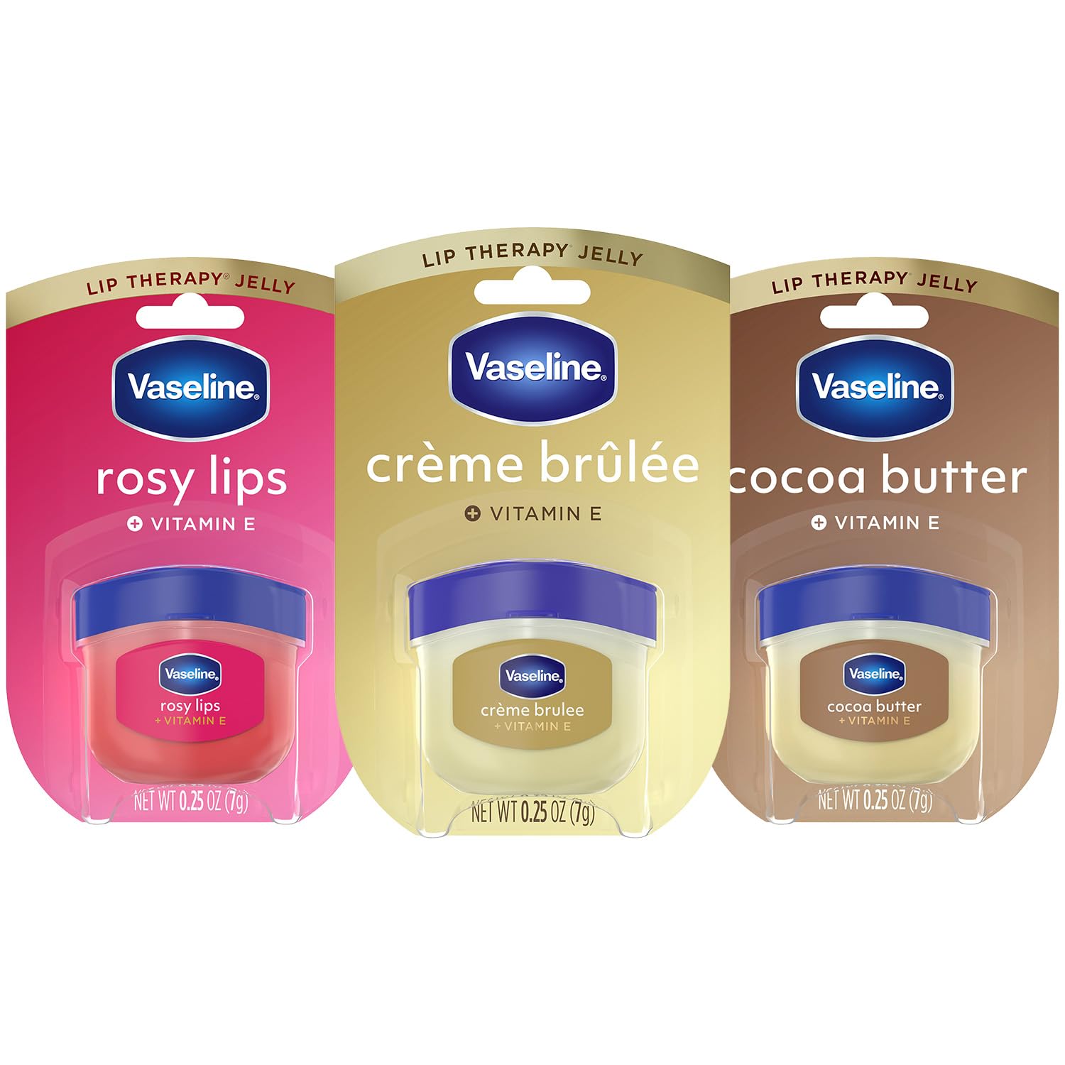 Vaseline Lip Therapy Variety 3-Pack, Mini Lip Balm Set, 0.25 Oz Ea | 3 Varieties (Crème Brûlée, Rosy Lips, Cocoa Butter)